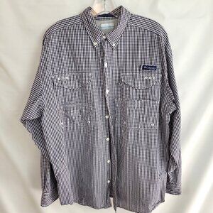 Mens Columbia PFG M Super Bonehead Button Down Shirt Blue White